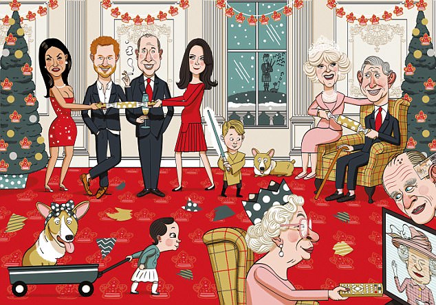 صورة كرتونية تتخيل عطلة أعياد الميلاد الملكية بعد انضمام ميغان ماركل